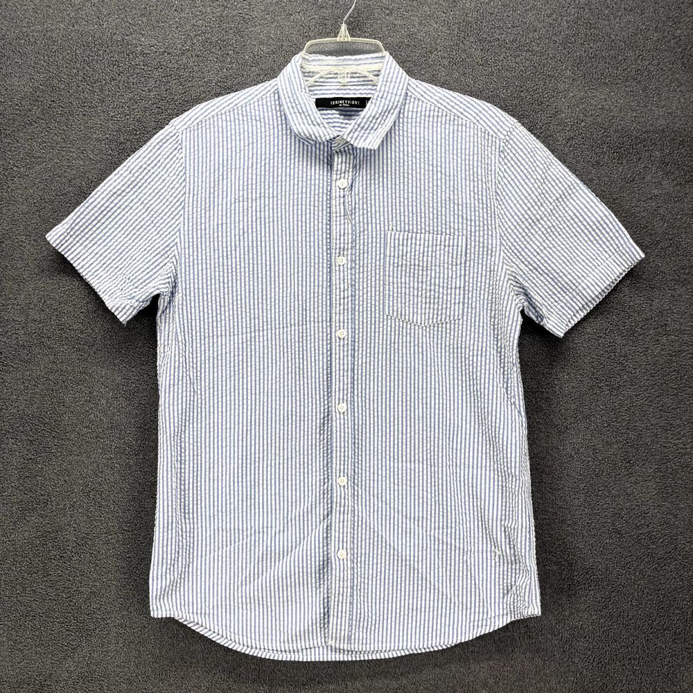 19 Ninety One Shirt Mens Medium Blue stripe Button Up Short‎ Sleeve Collared